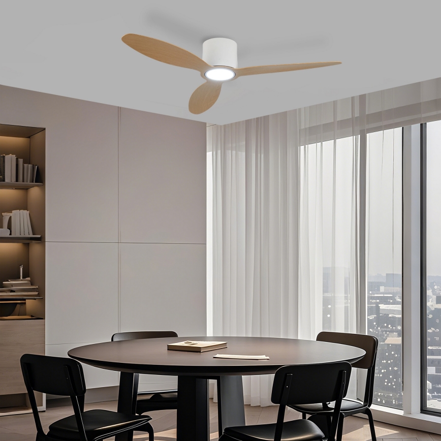 ZEVENTI - LED stropni ventilator VENTORA s mogućnošću prigušivanja LED/24W/230V 3000/4000/6000K Wi-Fi Tuya bijela/hrast + daljinski upravljač