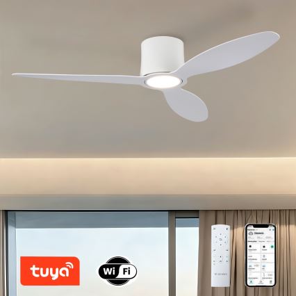 ZEVENTI - LED prigušivi stropni ventilator VENTORA LED/24W/230V 3000/4000/6000K Wi-Fi Tuya bijela + daljinski upravljač