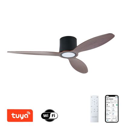ZEVENTI - LED prigušivi stropni ventilator VENTORA LED/24W/230V 3000/4000/6000K Wi‑Fi Tuya crna/orah + daljinski upravljač