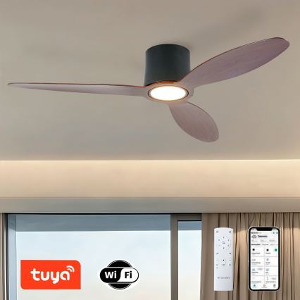 ZEVENTI - LED prigušivi stropni ventilator VENTORA LED/24W/230V 3000/4000/6000K Wi‑Fi Tuya crna/orah + daljinski upravljač