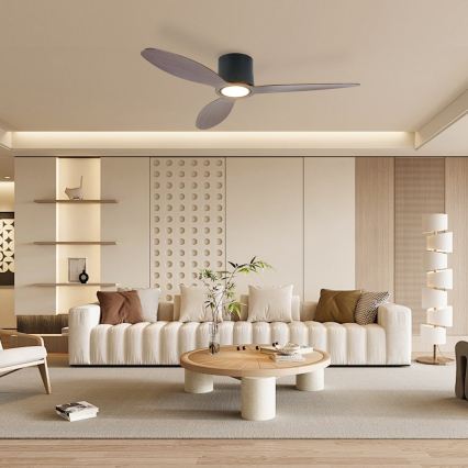 ZEVENTI - LED prigušivi stropni ventilator VENTORA LED/24W/230V 3000/4000/6000K Wi‑Fi Tuya crna/orah + daljinski upravljač