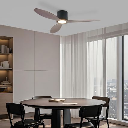 ZEVENTI - LED prigušivi stropni ventilator VENTORA LED/24W/230V 3000/4000/6000K Wi‑Fi Tuya crna/orah + daljinski upravljač