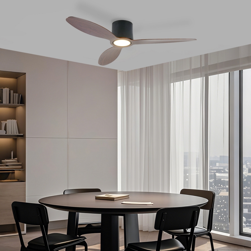 ZEVENTI - LED prigušivi stropni ventilator VENTORA LED/24W/230V 3000/4000/6000K Wi‑Fi Tuya crna/orah + daljinski upravljač