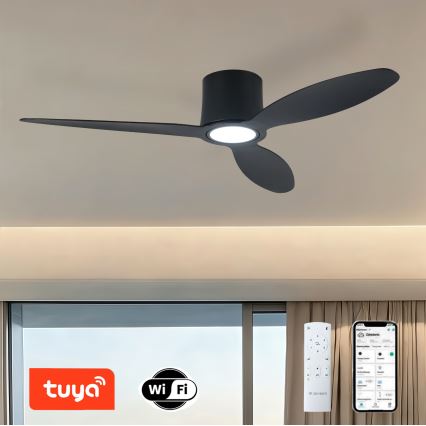 ZEVENTI - LED stropni ventilator s prigušivanjem VENTORA LED/24W/230V 3000/4000/6000K Wi-Fi Tuya crna + daljinski upravljač
