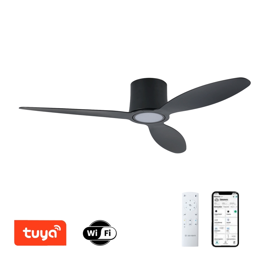 ZEVENTI - LED stropni ventilator s mogućnošću prigušivanja VENTORA LED/24W/230V 3000/4000/6000K Wi-Fi Tuya crna + daljinski upravljač
