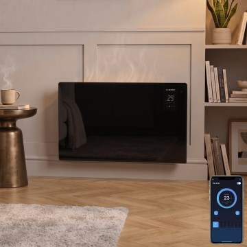 ZEVENTI - Pametan zidni električni grijač/konvektor s LCD zaslonom 1000/2000W/230V Wi-Fi crne boje