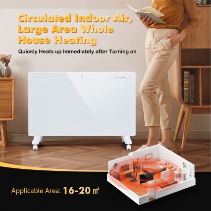 ZEVENTI - Pametni električni grijač/konvektor s LCD zaslonom ECO/1000/2000W/230V Wi-Fi bijela