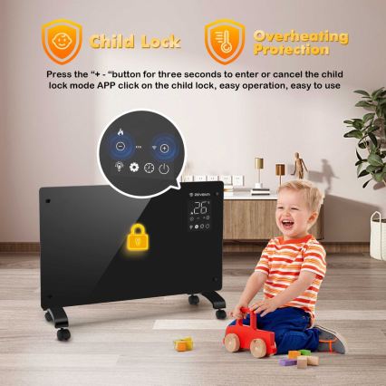 ZEVENTI - Pametni električni grijač/konvektor s LCD zaslonom ECO/1000/2000W/230V Wi-Fi crna