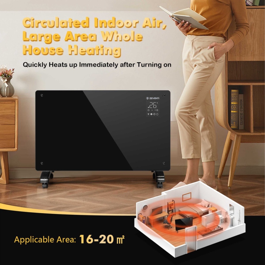 ZEVENTI - Pametni električni grijač/konvektor s LCD zaslonom ECO/1000/2000W/230V Wi-Fi crna