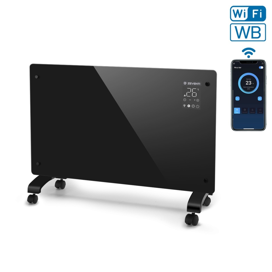 ZEVENTI - Pametni električni grijač/konvektor s LCD zaslonom ECO/1000/2000W/230V Wi-Fi crna