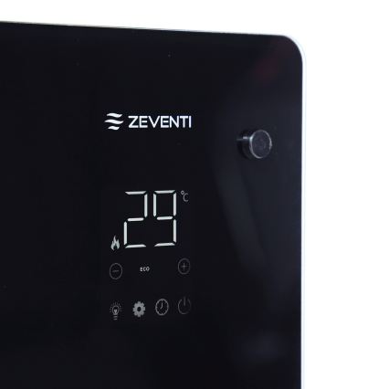 ZEVENTI - Pametni električni grijač/konvektor s LCD zaslonom ECO/1000/2000W/230V Wi-Fi crna