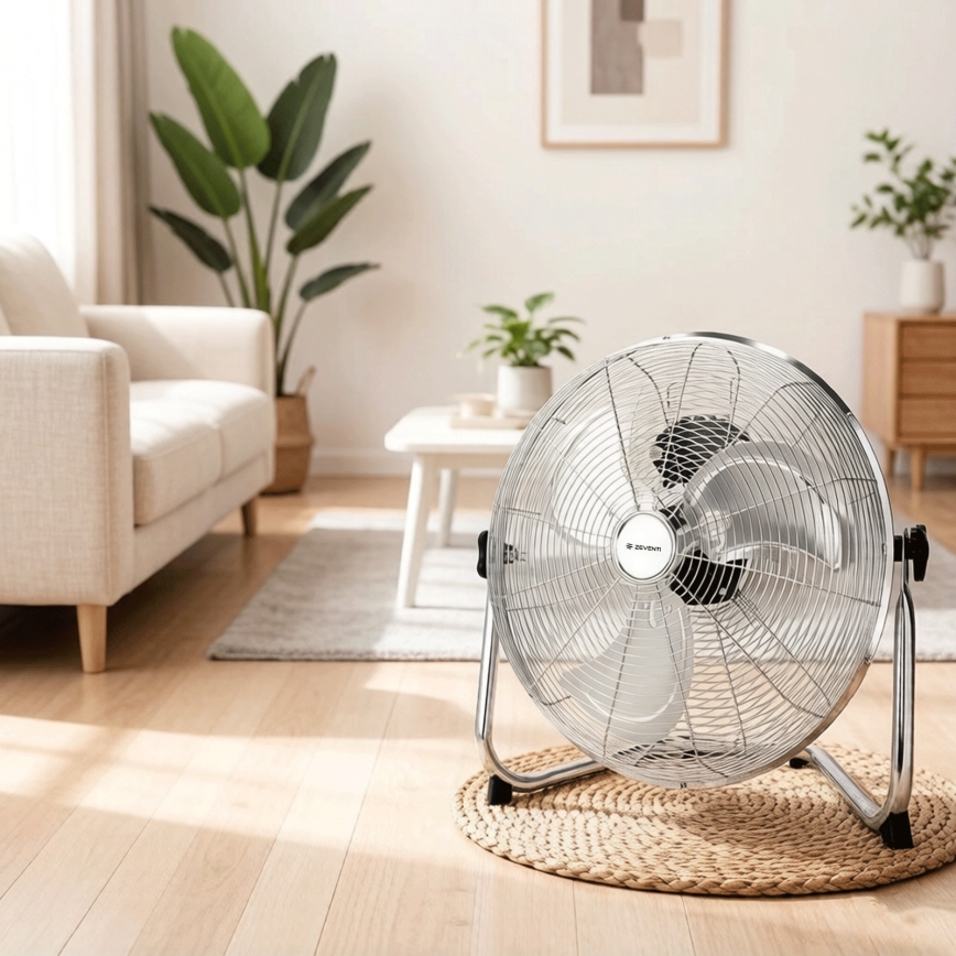 ZEVENTI - Podni ventilator FLOW 60W/230V 44,5 cm sjajni krom