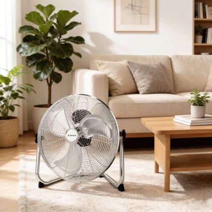 ZEVENTI - Podni ventilator FLOW 60W/230V 44,5 cm sjajni krom