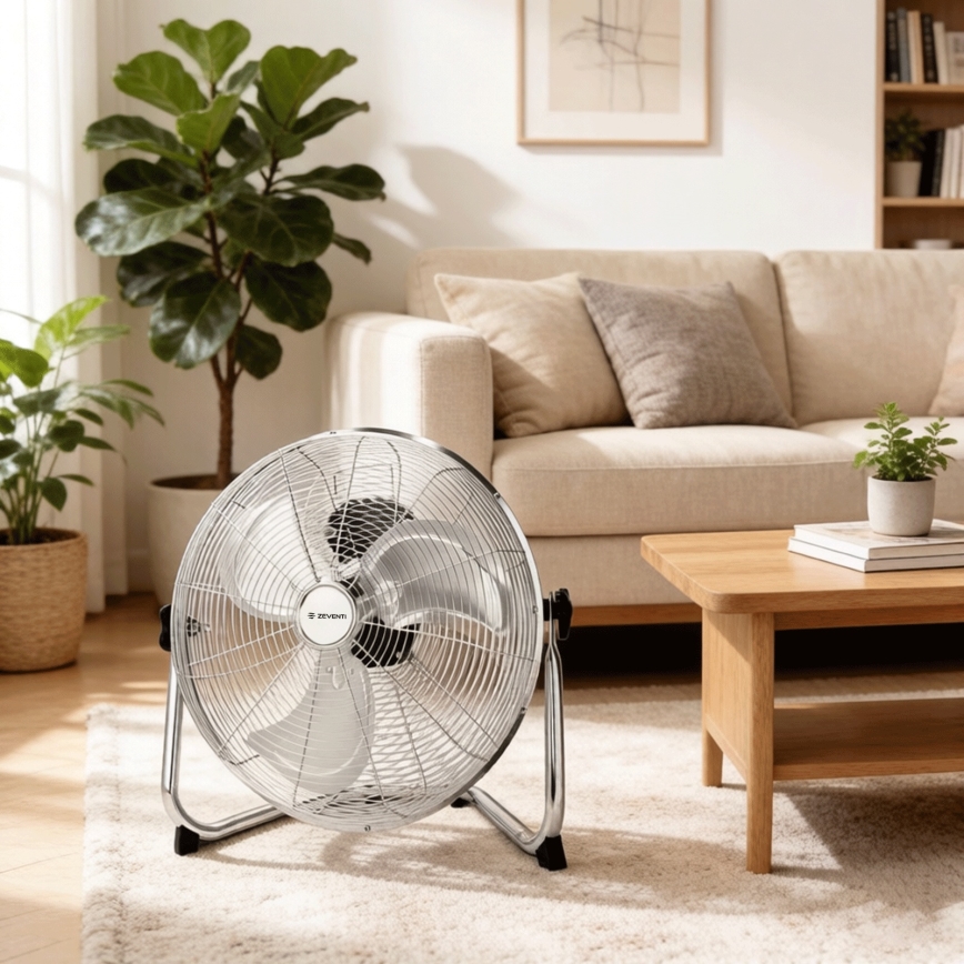 ZEVENTI - Podni ventilator FLOW 60W/230V 44,5 cm sjajni krom