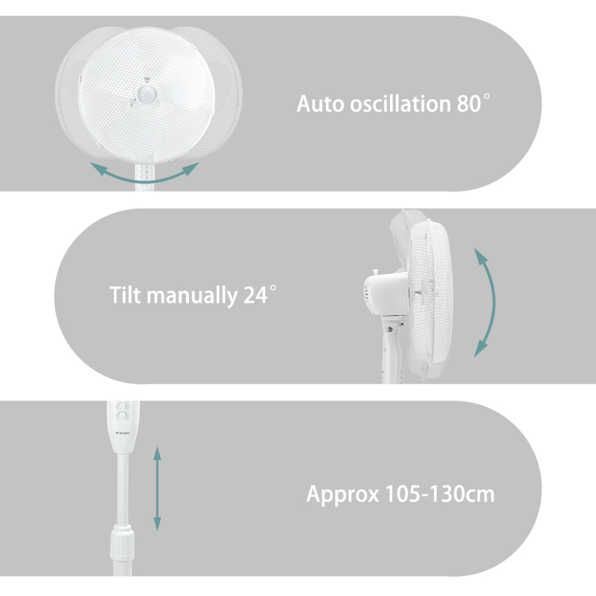ZEVENTI - Stojeći ventilator FLOW 40W/230V, bijeli