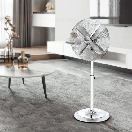 ZEVENTI - Stojeći ventilator FLOW 50W/230V 125 cm sjajni krom