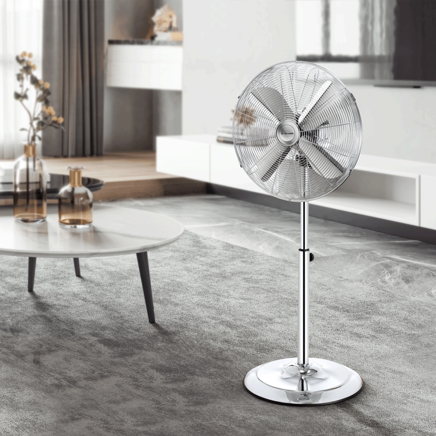 ZEVENTI - Stojeći ventilator FLOW 50W/230V 125 cm sjajni krom
