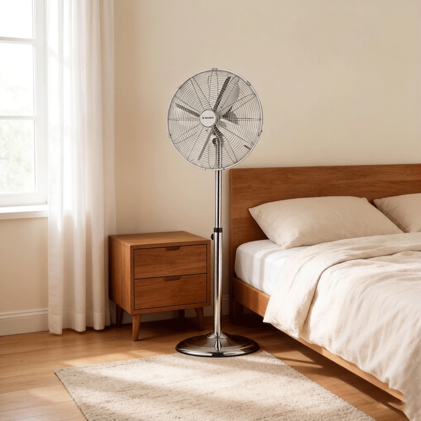 ZEVENTI - Stojeći ventilator FLOW 50W/230V 125 cm sjajni krom