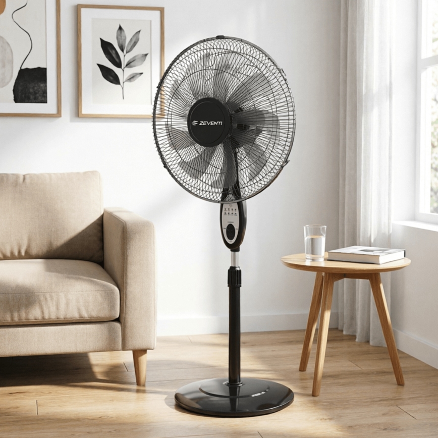 ZEVENTI - Stajaći ventilator FLOW 55W/230V 130 cm crne boje + daljinski upravljač