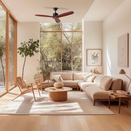 ZEVENTI - Stropni ventilator CUENCA Wi-Fi Tuya, crna/hrast, s daljinskim upravljačem