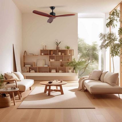 ZEVENTI - Stropni ventilator CUENCA Wi-Fi Tuya crna/hrast + daljinski upravljač