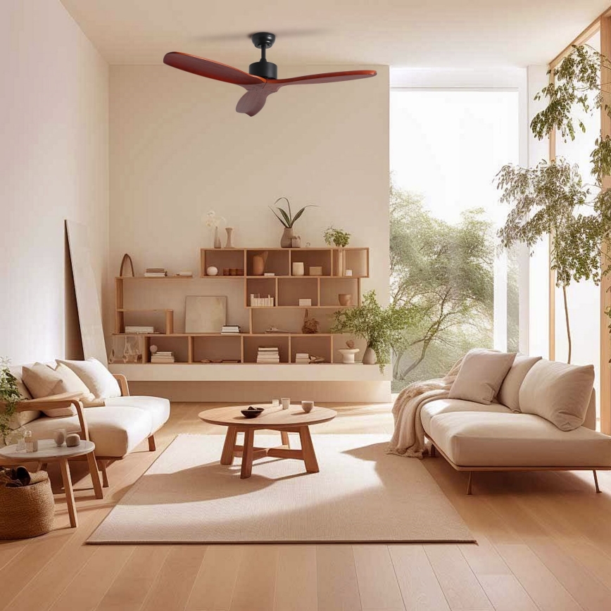 ZEVENTI - Stropni ventilator CUENCA Wi-Fi Tuya crna/hrast + daljinski upravljač