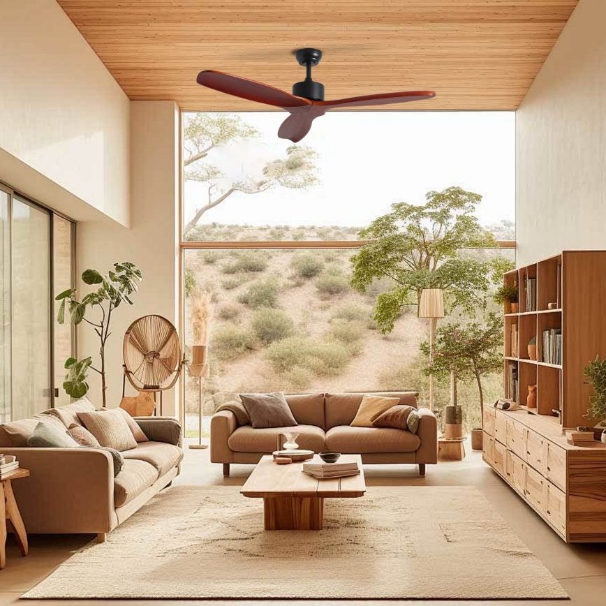 ZEVENTI - Stropni ventilator CUENCA Wi-Fi Tuya crna/hrast + daljinski upravljač