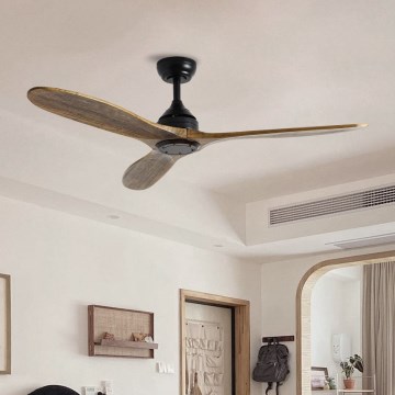 ZEVENTI - Stropni ventilator LAURIA Wi-Fi Tuya crna/hrast + daljinski upravljač