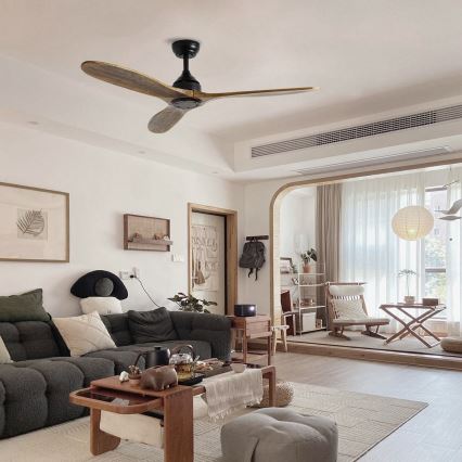 ZEVENTI - Stropni ventilator LAURIA Wi-Fi Tuya crna/hrast + daljinski upravljač