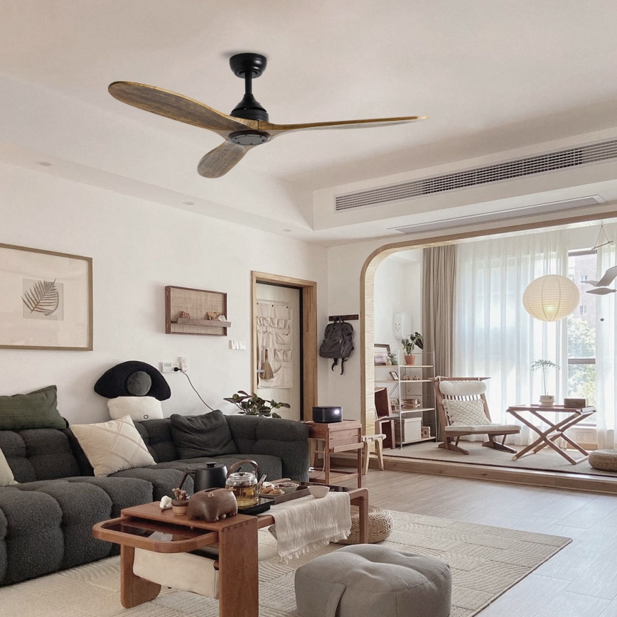 ZEVENTI - Stropni ventilator LAURIA Wi-Fi Tuya crna/hrast + daljinski upravljač