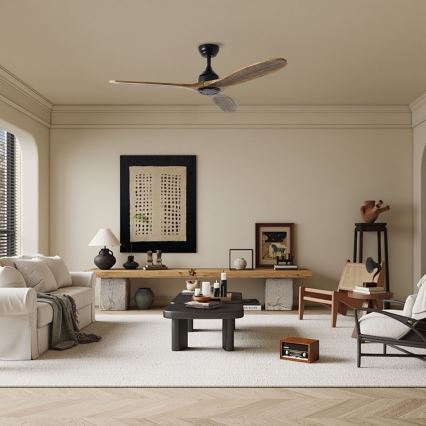 ZEVENTI - Stropni ventilator LAURIA Wi-Fi Tuya crna/hrast + daljinski upravljač