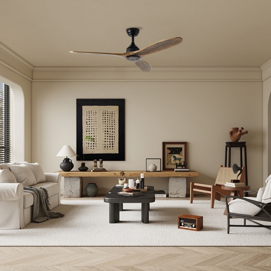 ZEVENTI - Stropni ventilator LAURIA Wi-Fi Tuya crna/hrast + daljinski upravljač