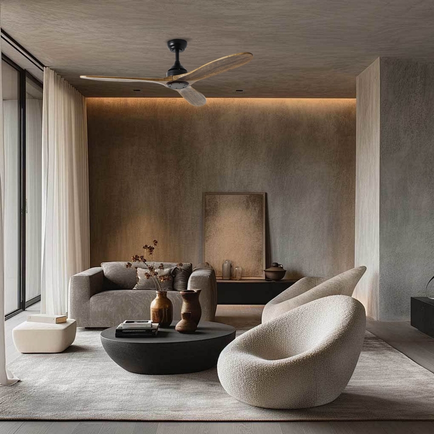 ZEVENTI - Stropni ventilator LAURIA Wi-Fi Tuya crna/hrast + daljinski upravljač