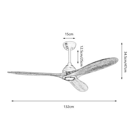 ZEVENTI - Stropni ventilator LAURIA Wi-Fi Tuya crna/hrast + daljinski upravljač
