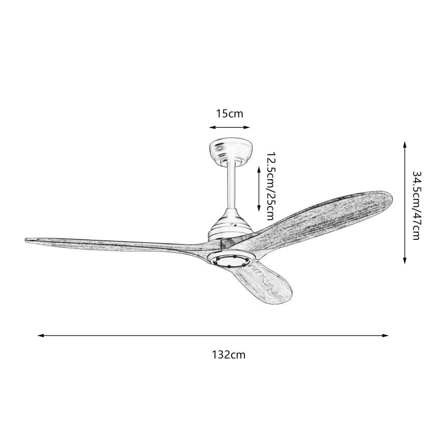 ZEVENTI - Stropni ventilator LAURIA Wi-Fi Tuya crna/hrast + daljinski upravljač