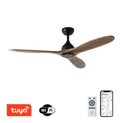 ZEVENTI - Stropni ventilator LAURIA Wi-Fi Tuya crna/hrast + daljinski upravljač