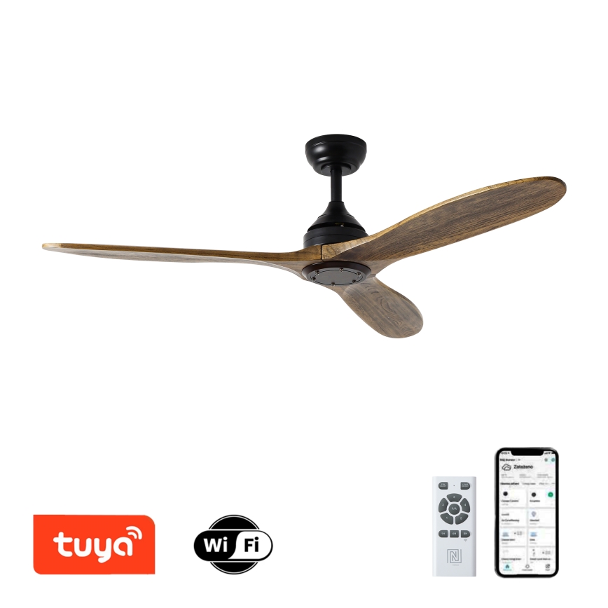 ZEVENTI - Stropni ventilator LAURIA Wi-Fi Tuya crna/hrast + daljinski upravljač