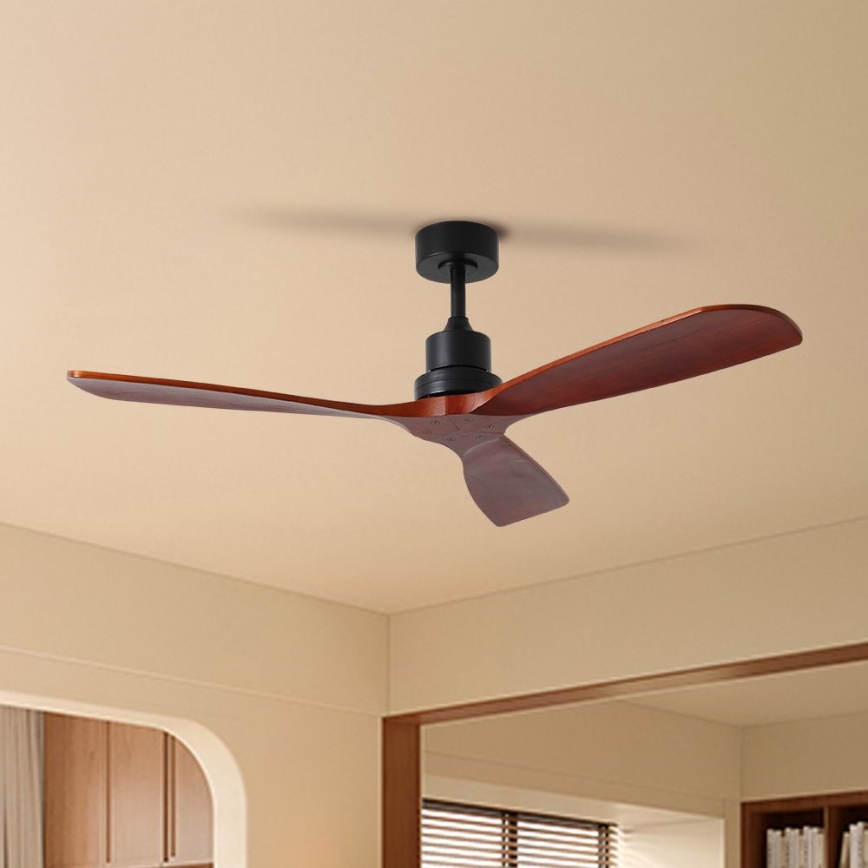ZEVENTI - Stropni ventilator LIONI Wi-Fi Tuya crna/hrast + daljinski upravljač