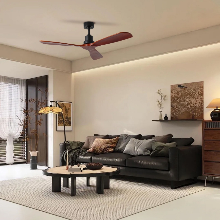 ZEVENTI - Stropni ventilator LIONI Wi-Fi Tuya crna/hrast + daljinski upravljač