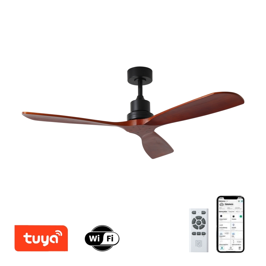 ZEVENTI - Stropni ventilator LIONI Wi-Fi Tuya crna/hrast + daljinski upravljač