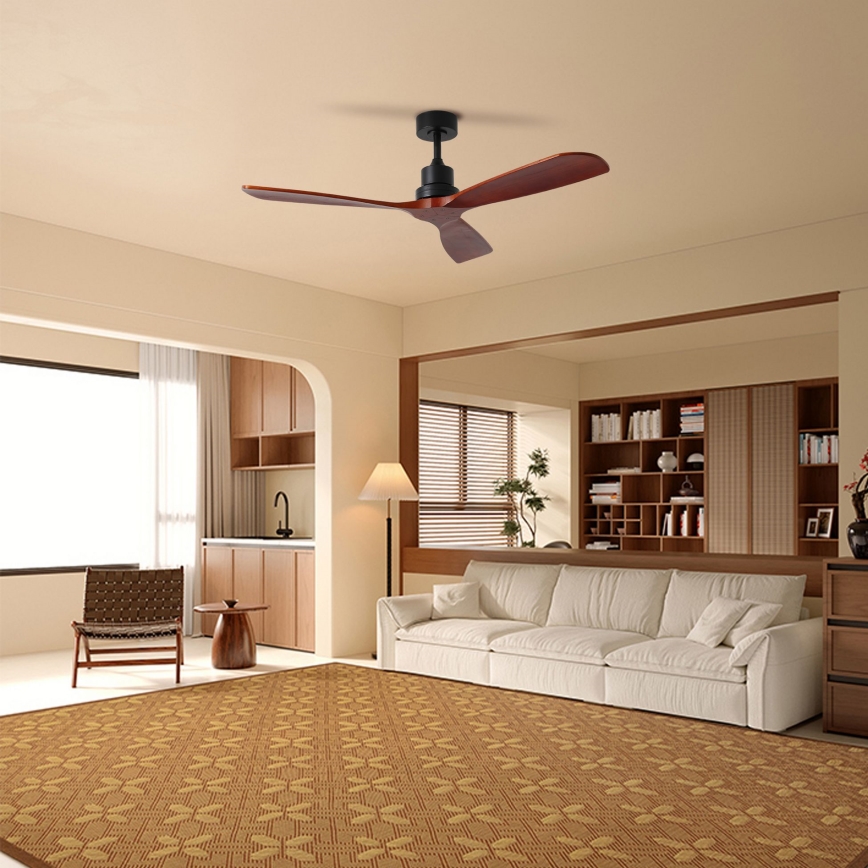 ZEVENTI - Stropni ventilator LIONI Wi-Fi Tuya crna/hrast + daljinski upravljač