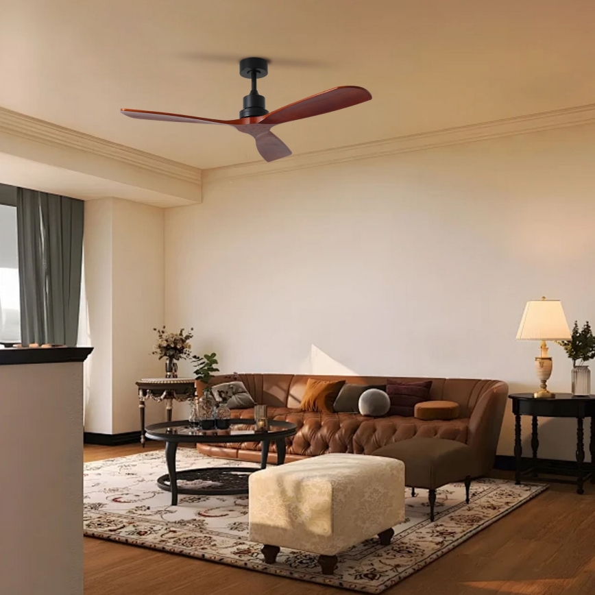 ZEVENTI - Stropni ventilator LIONI Wi-Fi Tuya crna/hrast + daljinski upravljač