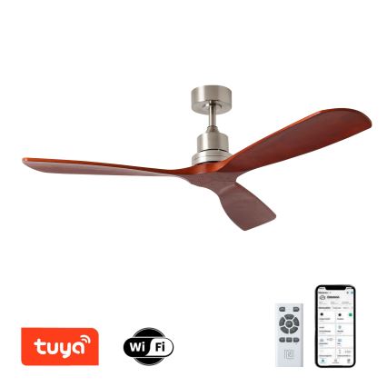 ZEVENTI - Stropni ventilator LIONI Wi-Fi Tuya mat krom/hrast + daljinski upravljač