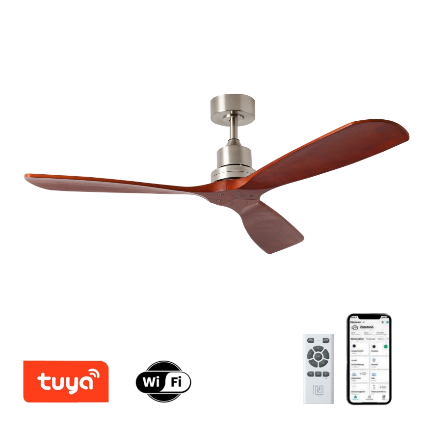 ZEVENTI - Stropni ventilator LIONI Wi-Fi Tuya mat krom/hrast + daljinski upravljač
