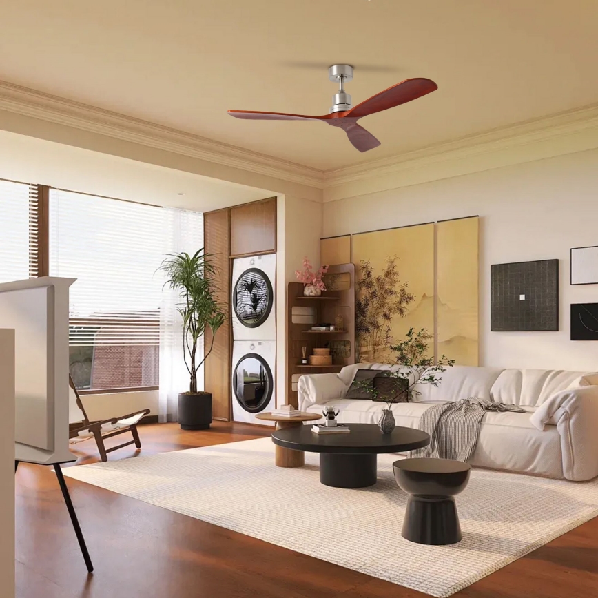 ZEVENTI - Stropni ventilator LIONI Wi-Fi Tuya mat krom/hrast + daljinski upravljač