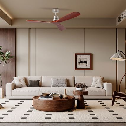 ZEVENTI - Stropni ventilator LIONI Wi-Fi Tuya mat krom/hrast + daljinski upravljač