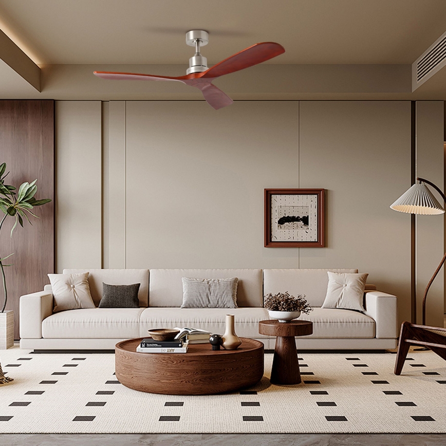 ZEVENTI - Stropni ventilator LIONI Wi-Fi Tuya mat krom/hrast + daljinski upravljač