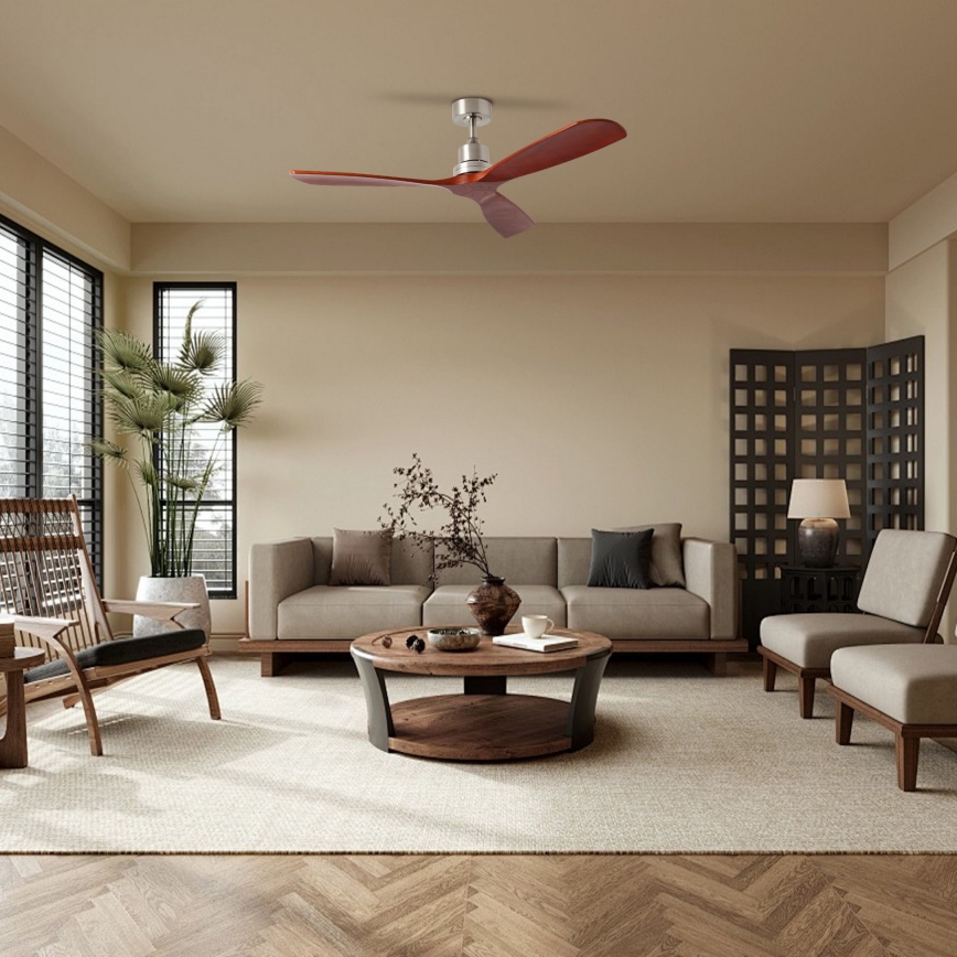 ZEVENTI - Stropni ventilator LIONI Wi-Fi Tuya mat krom/hrast + daljinski upravljač
