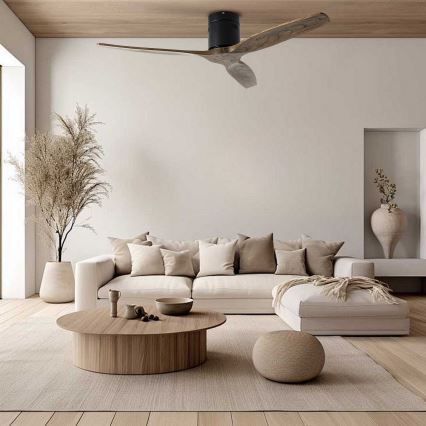 ZEVENTI - Stropni ventilator SPELLO Wi-Fi Tuya crna/hrast + daljinsko upravljanje