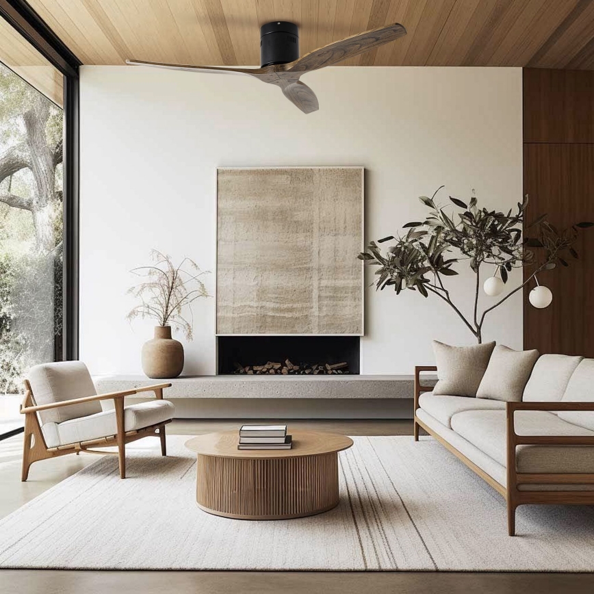 ZEVENTI - Stropni ventilator SPELLO Wi-Fi Tuya crna/hrast + daljinsko upravljanje